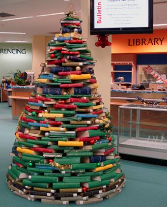 Christmas tree made out of books