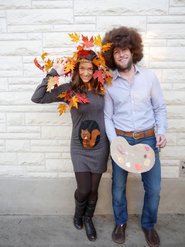 DIY family costume: Bob Ross, Happy Little Tree, and a Squirrel