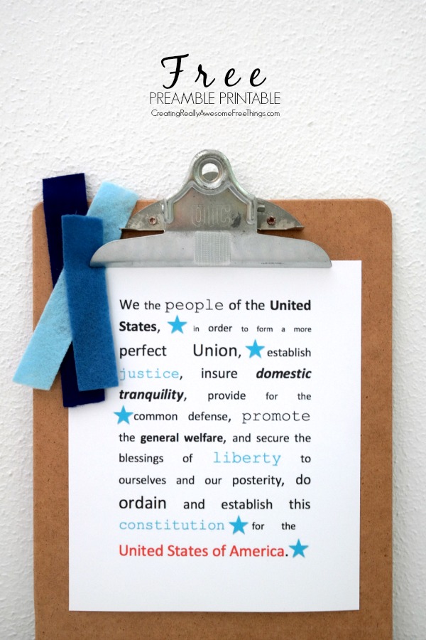 Free printable preamble...fun decoration for the 4th of July!