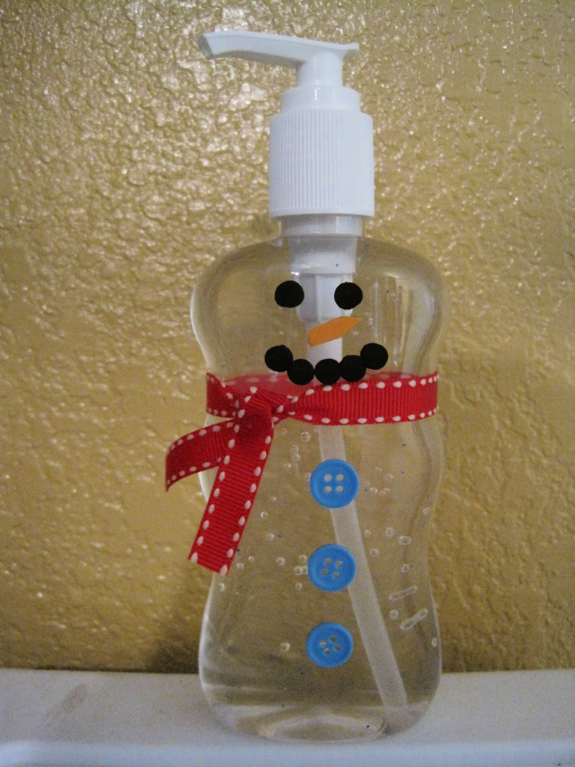 DIY hand sanitizer snowman