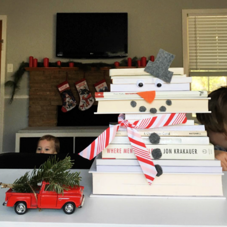 Snowman made out of books