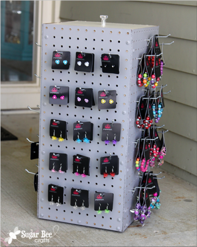 Spinning display rack made out of pegboard
