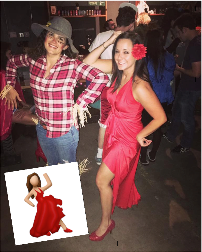 DIY Red dress dancing emoji costume
