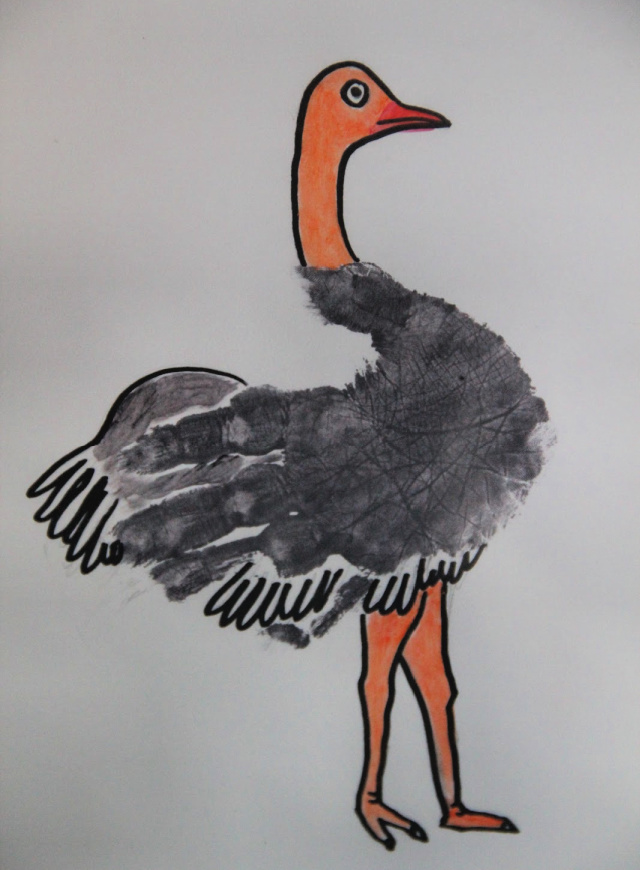 Ostrich handprint art