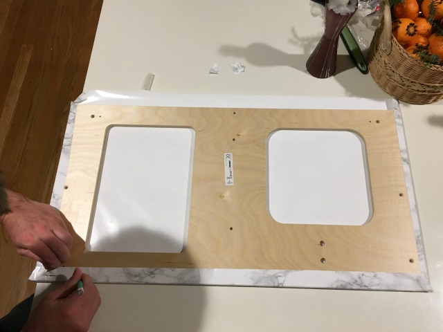 Ikea play kitchen hack with marble