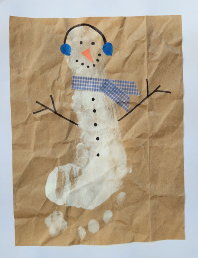 Snowman footprint art